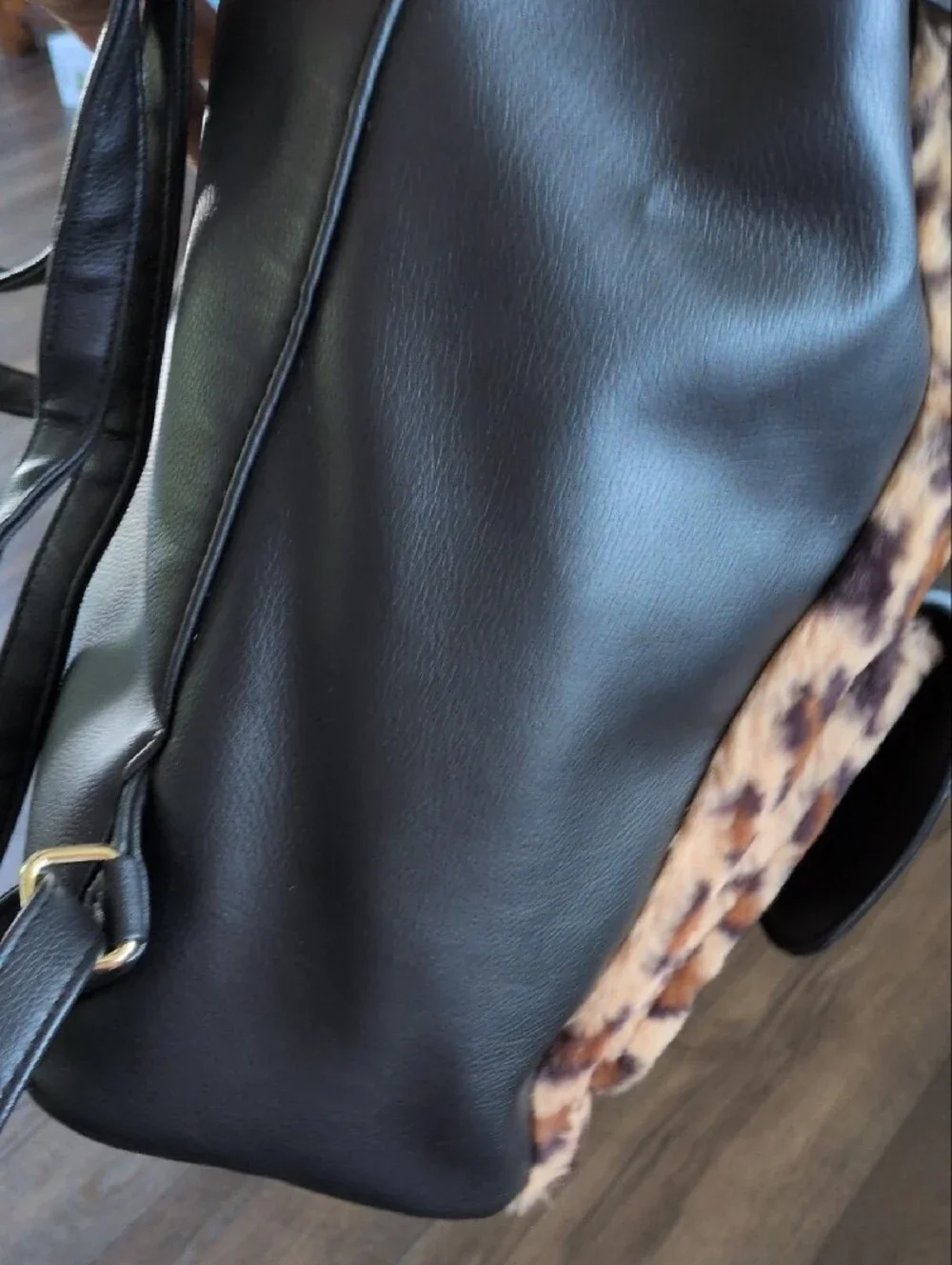 Betsey Johnson Black Faux Leather & Leopard Print Cat Backpack